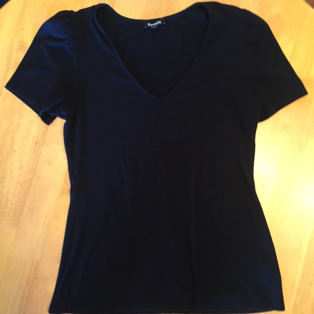 Black ribbed Express v neck top large